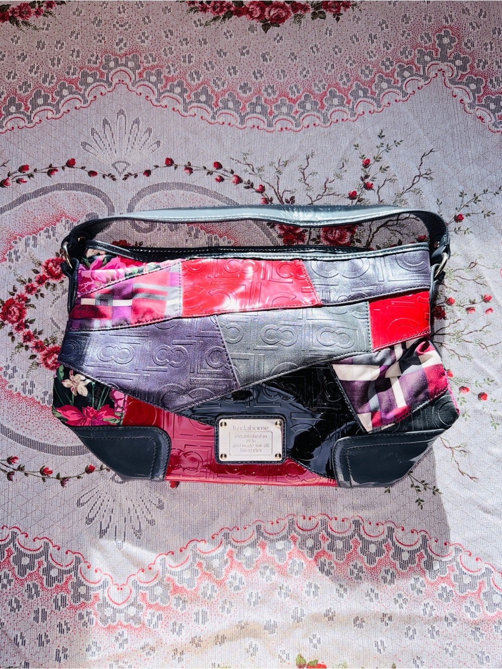 Liz Claiborne Patchwork Shoulder Bag in Red, Black, Purple, Pink